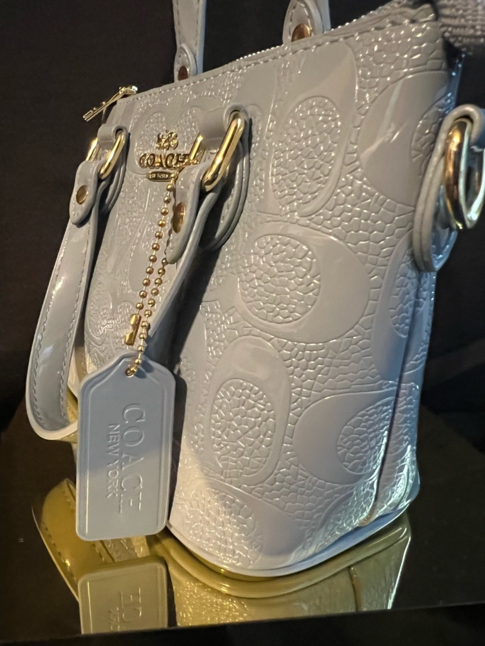 Coach Pale Blue Embossed Leather Satchel with Gold Hardware - Picture 4 of 12